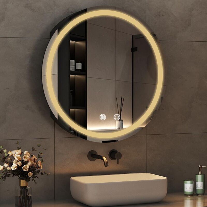 Boromal - Spiegelschrank Bad mit Beleuchtung Schwarz Badezimmer Spiegelschrank mit Beleuchtung Metall led Badezimmerschrank Rund mit Steckdose +