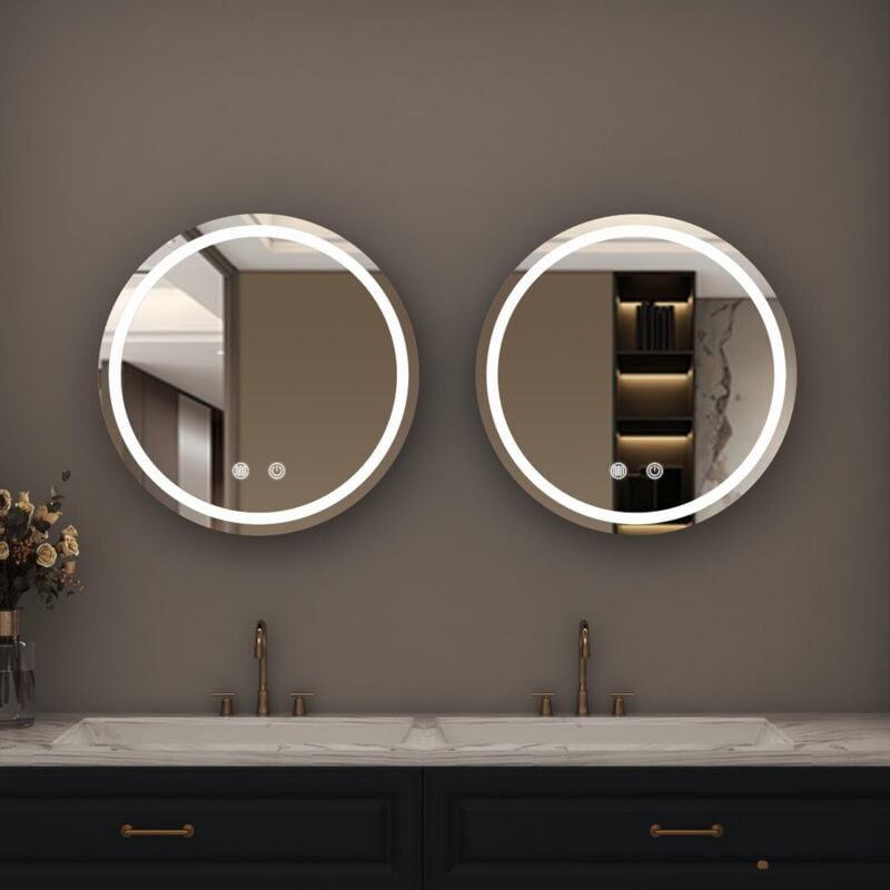 Boromal - led Spiegelschrank Bad mit Beleuchtung Schwarz Badezimmer Spiegelschrank mit Beleuchtung Metall Badezimmerschrank Rund mit Steckdose,