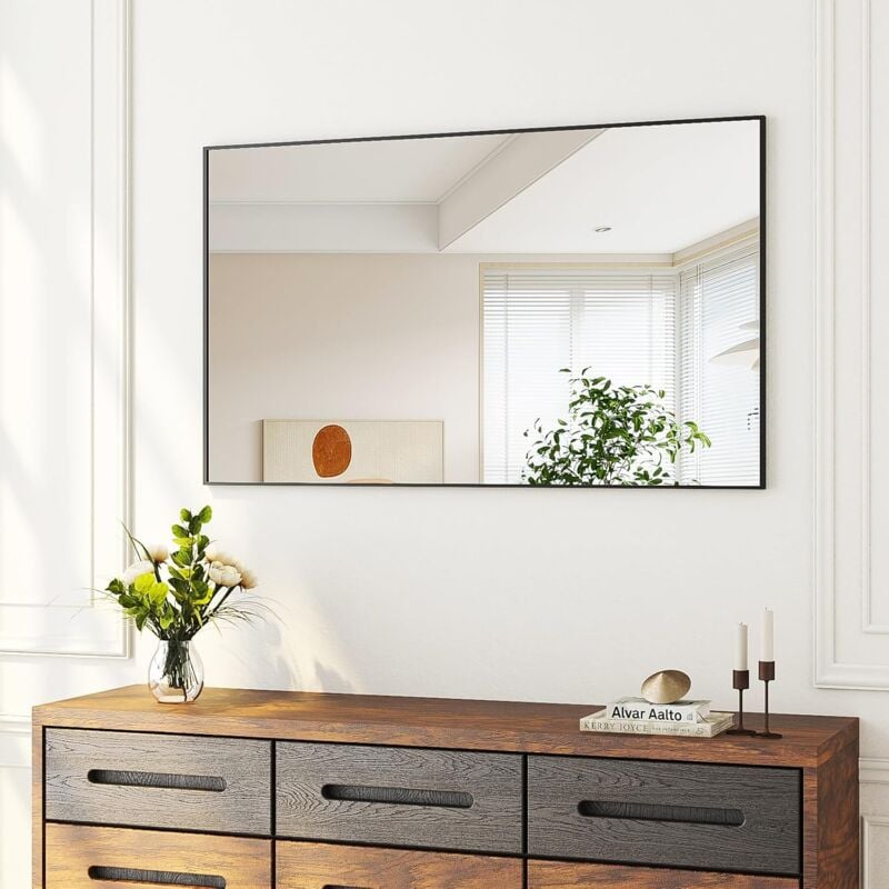 Boromal - Spiegel Schwarz, Spiegel 100x60cm Schwarz Badspiegel Badezimmer Spiegel Schminkspiegel Rechteckiger Spiegel Wandspiegel Schwarz Spiegel für