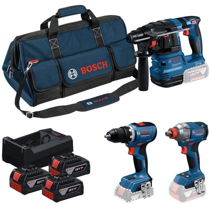 Bosch Professional Bosch Profi Set 18V: Akku-Bohrschrauber GSR 18V-65 + Akku-Drehschlagschrauber GDX 18V-285 + Akku-Bohrhammer GBH 18V-22, incl. 3x
