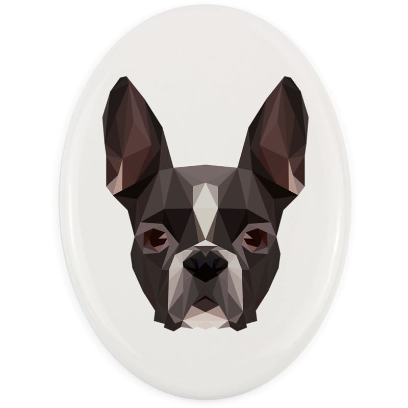 Boston Terrier, Boston Bull Terrier - ein Teller mit Foto und geometrischer Aufschrift von Art-Dog