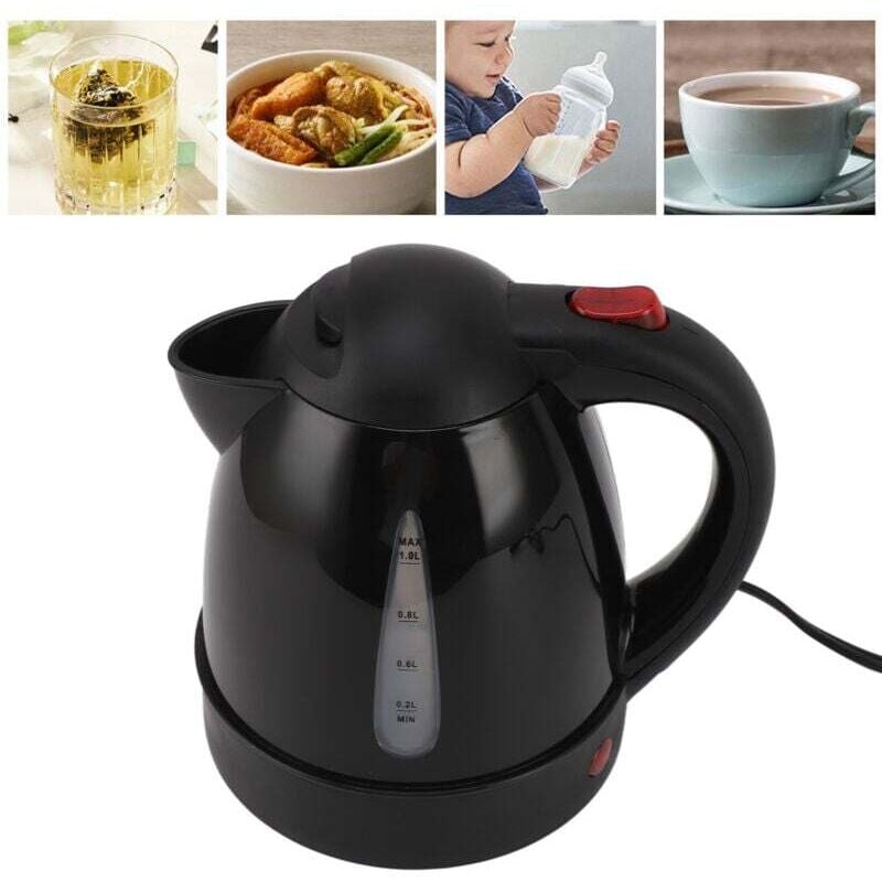Bouilloire électrique 150 W 1 L Black Road Chaudière à eau chaude Doublure en acier inoxydable Arrêt automatique Bouilloire à thé Prise de cigarette