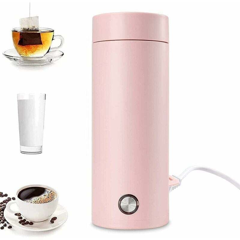 Bouilloire Électrique Voyage 400ml Acier Inoxydable 3 en 1 Tasse Chauffante Ébullition Rapide Arrêt Automatique Thé Lait Café Rose