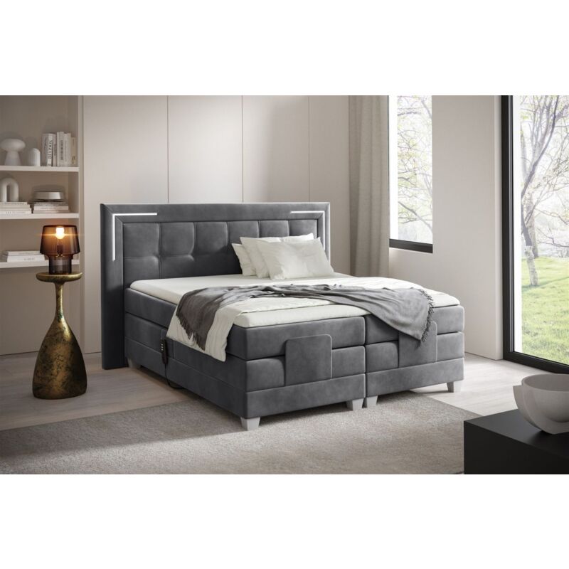 Fun Moebel - Boxspringbett Elektrisch Bett dores 200x200cm in Stoff Fresh Stahlgrau