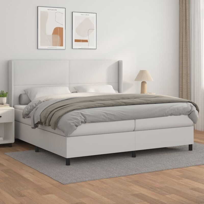 Boxspringbett mit Matratze Weiß 200x200 cm Kunstleder Vidaxl