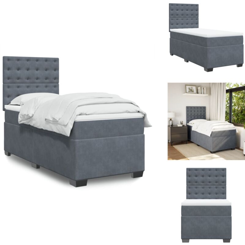 Boxspringbett mit Matratze Dunkelgrau 100x200 cm Samt - Boxspringbett - Doppelbett - Samtbett - Dunkelgraues Bett - Bettgestell Mit Kopfteil