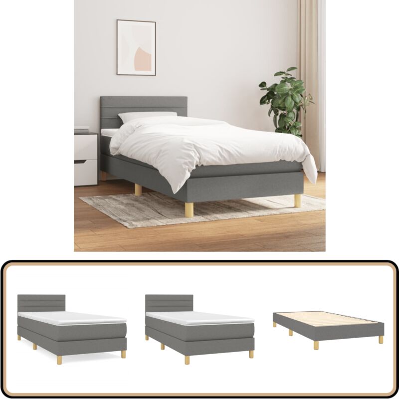 Boxspringbett mit Matratze Dunkelgrau 100x200 cm Stoff - Boxspringbett - Doppelbett - Schlafraum - Bettenrahmen - Matratze