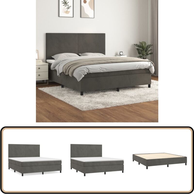 Boxspringbett mit Matratze Dunkelgrau 180x200 cm Samt - Boxspringbett - Doppelbett - Samtbett - Bettenrahmen - Luxusbett