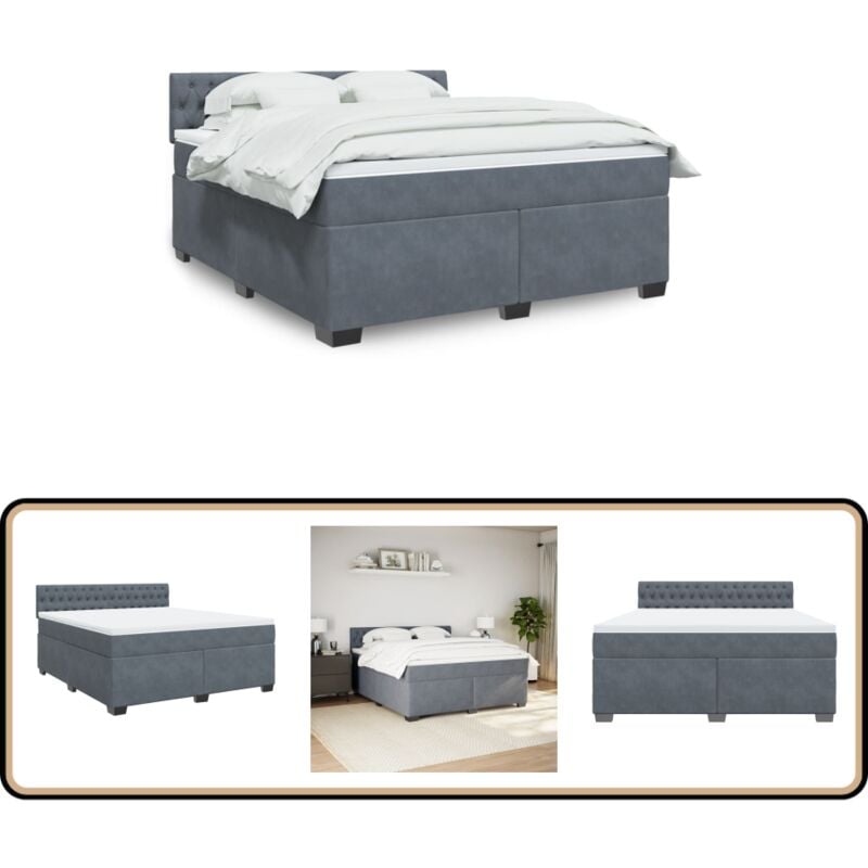 Boxspringbett mit Matratze Dunkelgrau 180x200 cm Samt - Boxspringbett - Doppelbett - Samtbett - Bettsofa - Schlafsystem