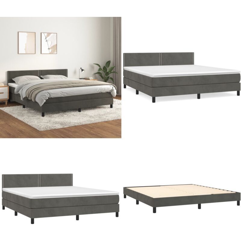 Boxspringbett mit Matratze Dunkelgrau 180x200 cm Samt - Boxspringbett - Samtbett - Doppelbett - Luxusbett - Bett Mit Kopfteil - Home & Living