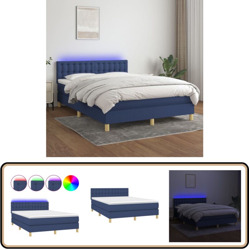 Boxspringbett mit Matratze & LED Blau 140x200 cm Stoff - Boxspringbett - Betten - Schlafräume - Blau - LED Beleuchtung