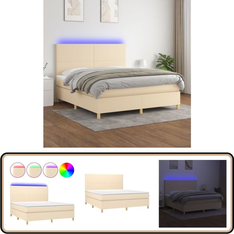 Boxspringbett mit Matratze & led Creme 160x200 cm Stoff - Boxspringbett - Doppelbett - Cremefarbenes Bett - Bettrahmen - Lattenrost