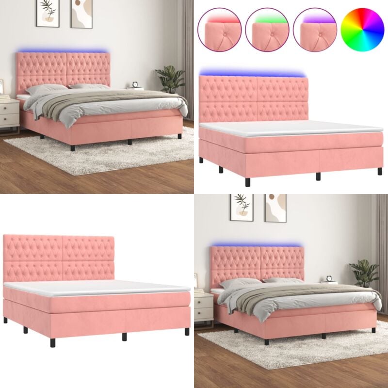 Boxspringbett mit Matratze & led Rosa 180x200 cm Samt - Boxspringbett - Doppelbett - Samtbett - Rosa Bett - Betten Mit Beleuchtung - Home & Living