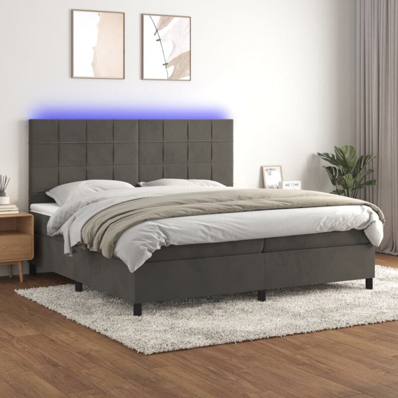 Vidaxl - Boxspringbett mit Matratze & led Dunkelgrau 200x200 cm Samt