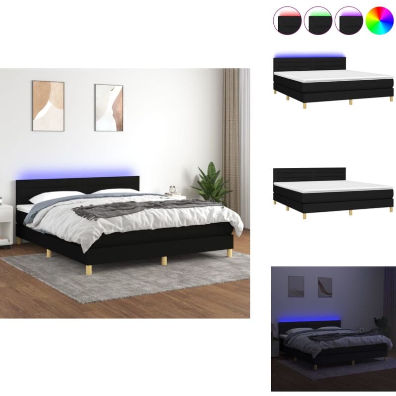 Vidaxl - Boxspringbett mit Matratze & led Schwarz 180x200 cm Stoff - Boxspringbett - Doppelbett - Schlafsystem - Bettrahmen - Lattenrost