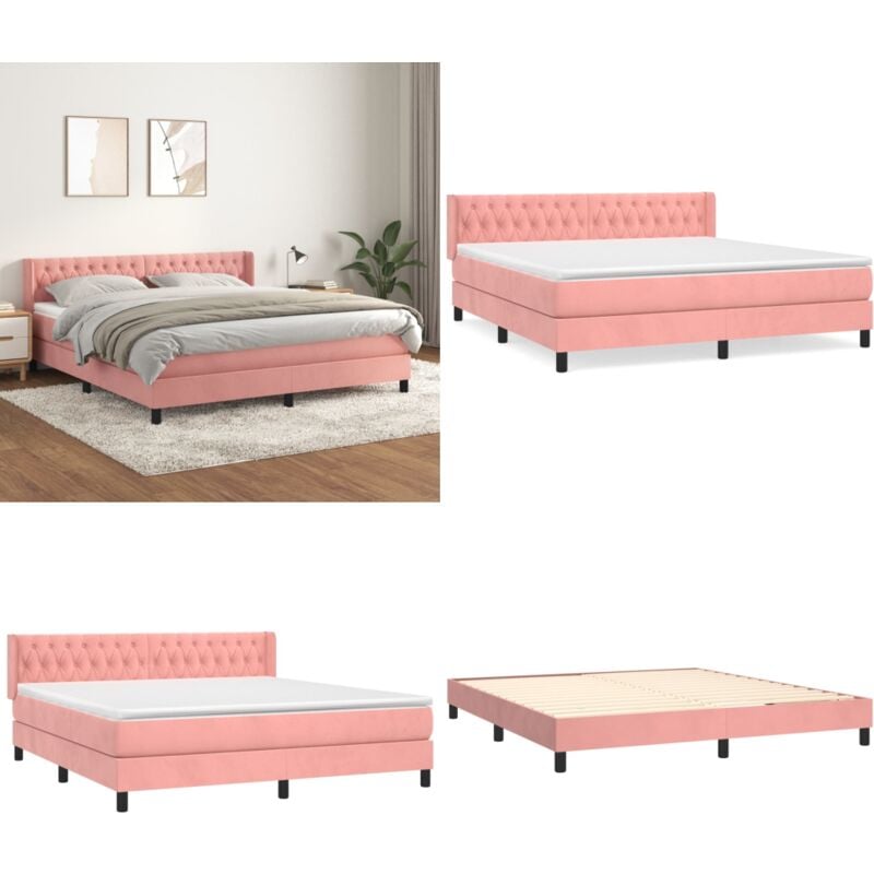 Boxspringbett mit Matratze Rosa 180x200 cm Samt - Samtbett - Boxspringbett - Doppelbett - Rosa Bett - Schlafzimmermöbel - Home & Living