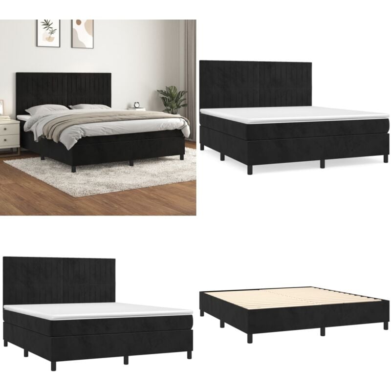 Boxspringbett mit Matratze Schwarz 180x200 cm Samt - Samtbett - Boxspringbett - Doppelbett - Schlafzimmermöbel - Luxusbett - Home & Living