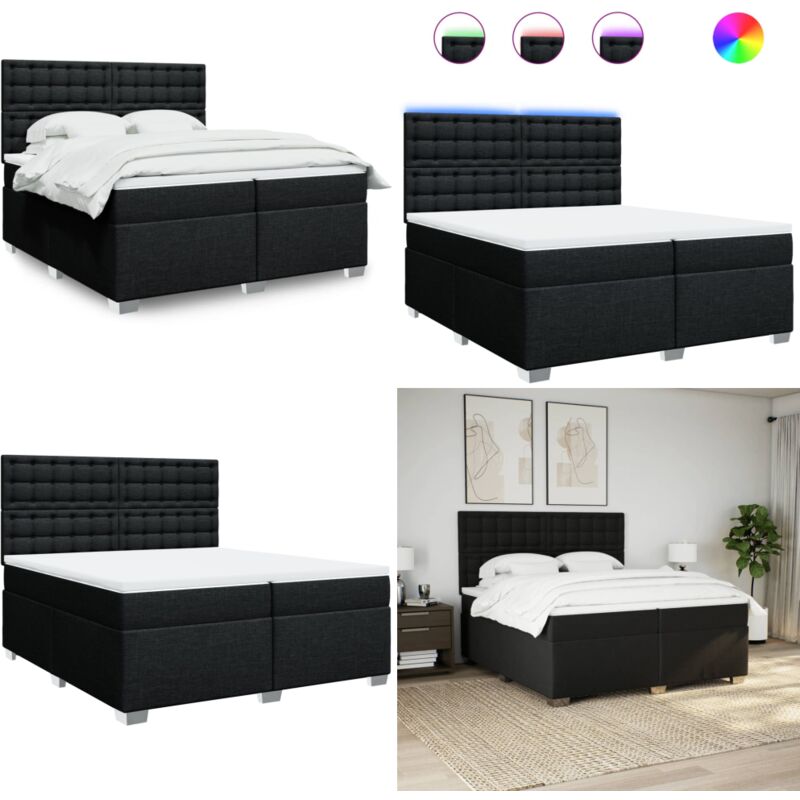 Boxspringbett mit Matratze Schwarz 200x200 cm Stoff - Boxspringbett - Doppelbett - Massivholzbette - Betten Mit Beleuchtung - Elektrisches Bett