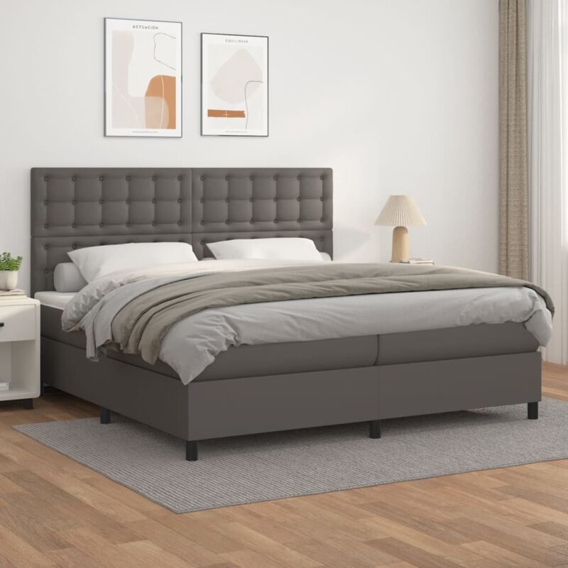 Boxspringbett mit Matratze Grau 200x200 cm Kunstleder vidaXL