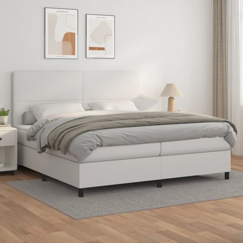 Vidaxl - Boxspringbett mit Matratze Weiß 200x200 cm Kunstleder