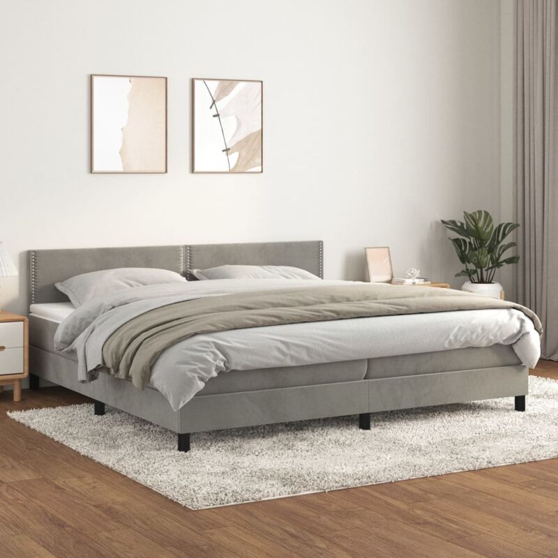 Bonnevie - Boxspringbett mit Matratze,Schlafzimmerbett,Polsterbett,Hotellbett Hellgrau 200x200 cm Samt DXJT847786