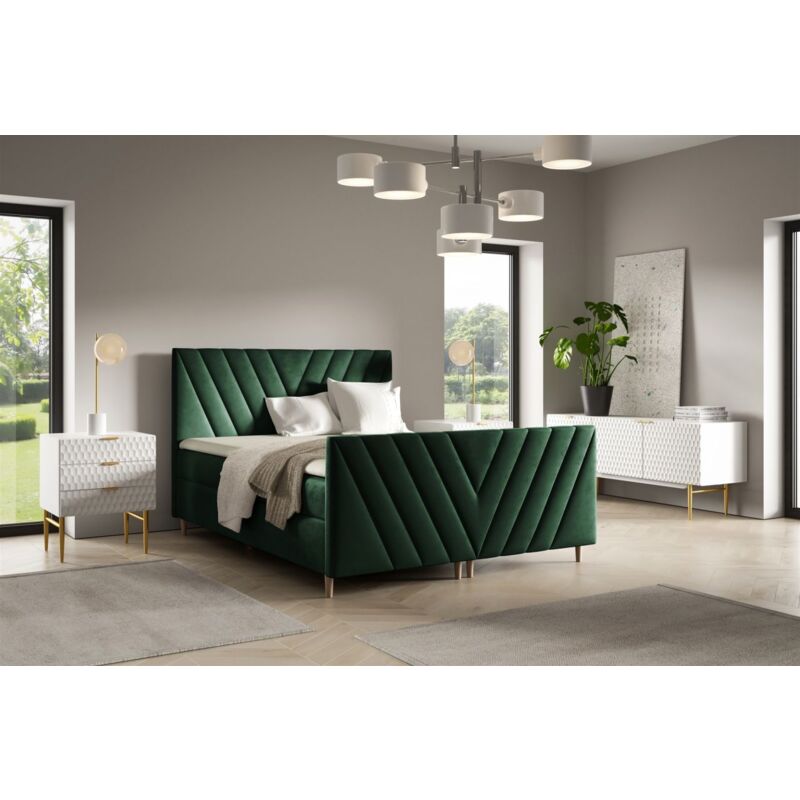 Fun Moebel - Boxspringbett Schlafzimmerbett carlito premium 140x200cm Stoff Fresh Flaschengrün
