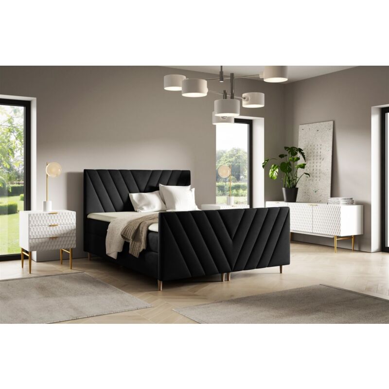 Fun Moebel - Boxspringbett Schlafzimmerbett carlito premium 200x200cm Stoff Fresh Schwarz