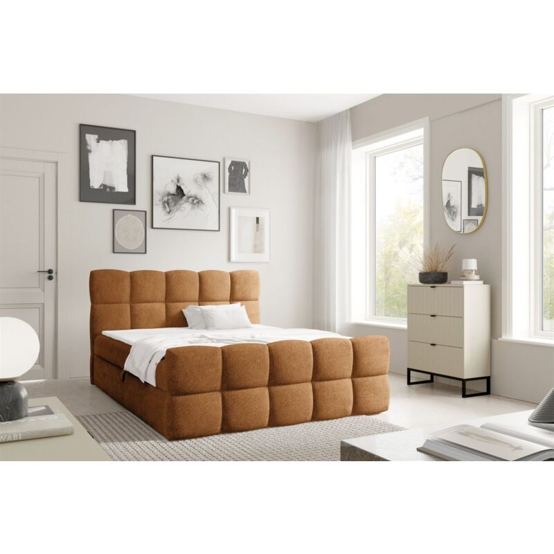 Fun Moebel - Boxspringbett Schlafzimmerbett satine premium 180x200cm Stoff Coral Cognac