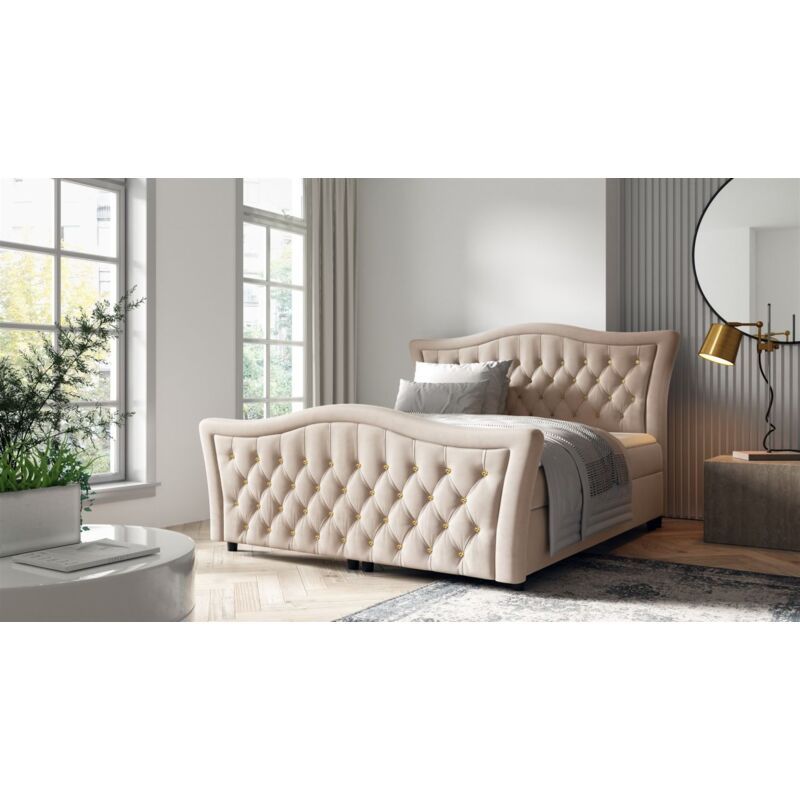 Fun Moebel - Boxspringbett Schlafzimmerbett turhan 120x200cm Stoff Elisa Velvet Beige