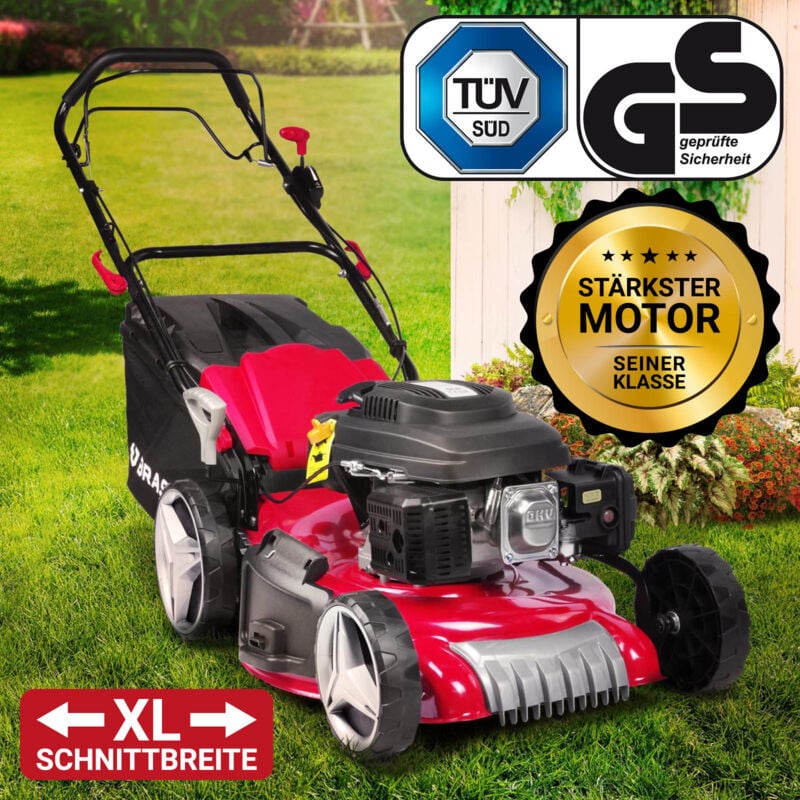 Benzin Rasenmäher mit Antrieb 5,2kW(7PS) 51cm Schnittbreite tüv 4 Takt ohv Motor 30-80mm Schnitthöhe 60L Fangkorb Stahlgehäuse - Brast