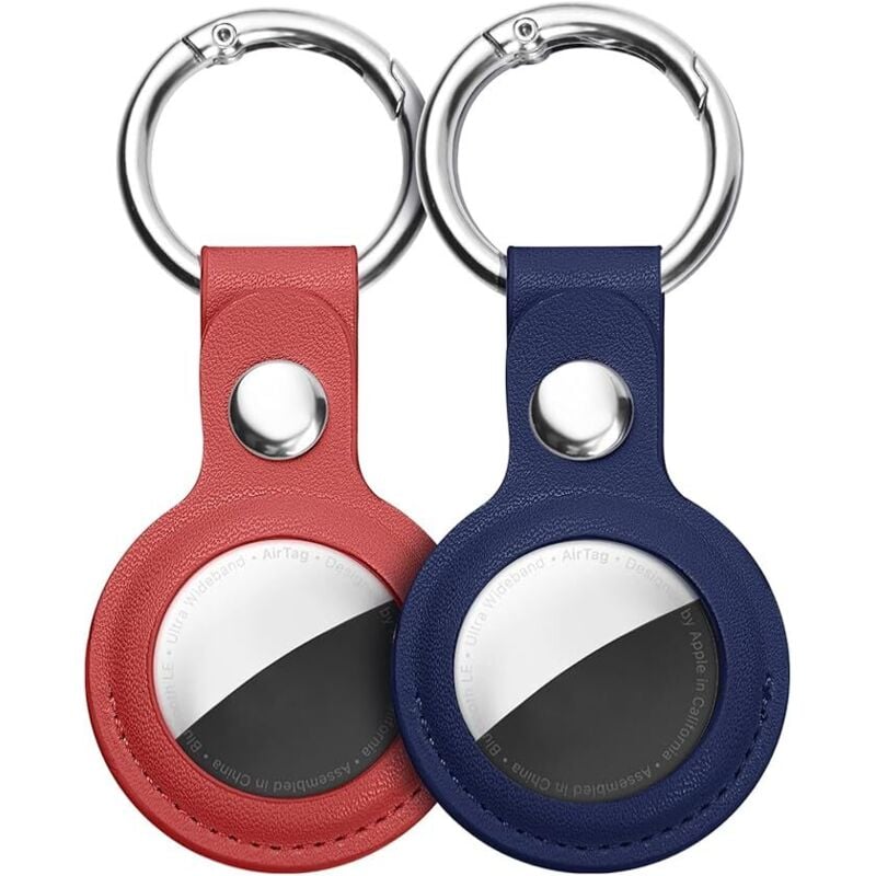(Blau, Rot) AirTag-Schutzhüllen aus Leder, AirTag-Schlüsselanhänger, 2 tragbare kratzfeste Hüllen für AirTags, AirTag-Schlüsselfinder-Schutzhülle für