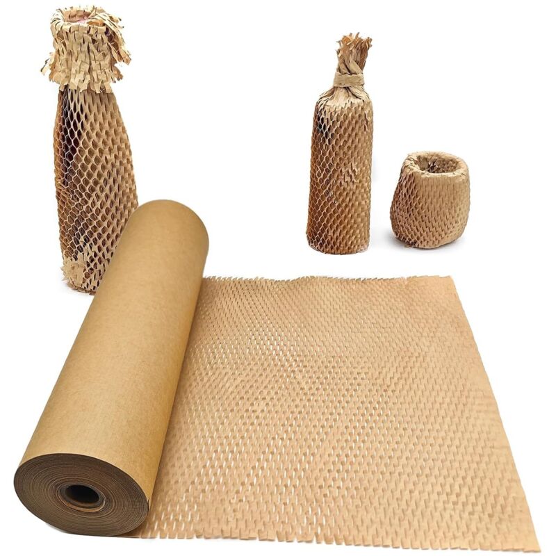 Braunes Wabenpapier 25 cm x 60 m, biologisch abbaubares Geschenkpapier, stoßdämpfendes und polsterndes Kraftpapier, umweltfreundliche