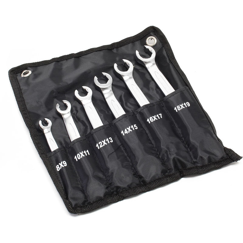 Xpotool - Wiltec Bremsleitungsschlüssel Set 6-tlg. 8-19 mm für Bremsleitung, Leitungsschlüssel Maulschlüssel zum Bremsen Entlüften, Montage Demontage