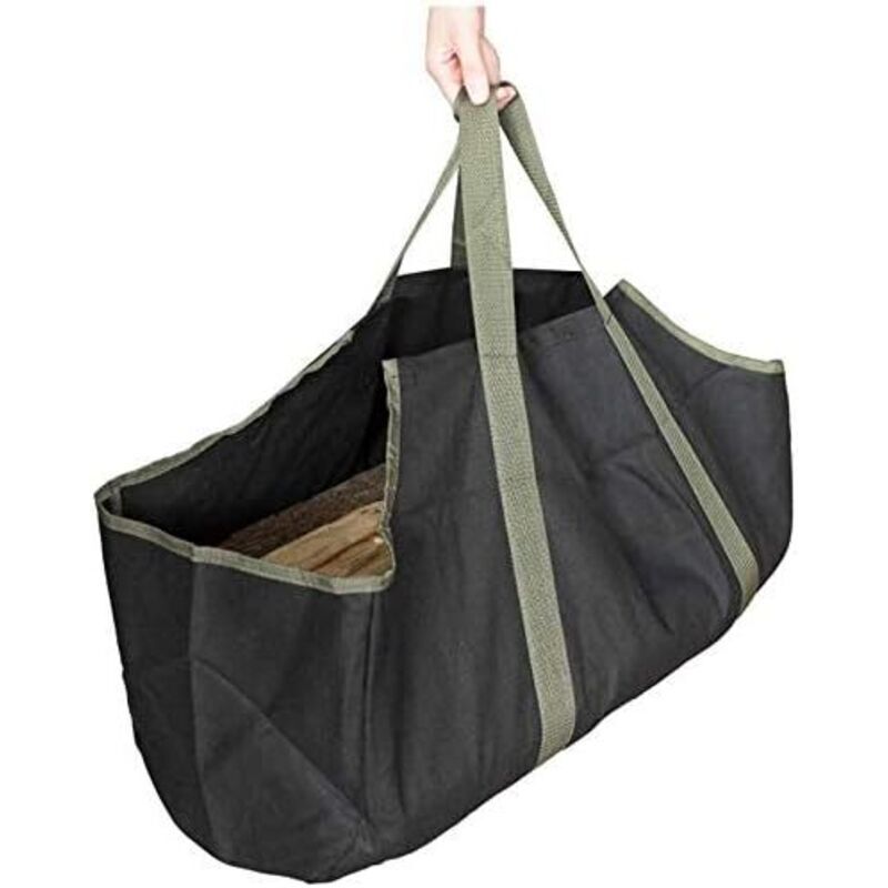 Brennholz-Tragetasche aus robustem Canvas mit Griffen für Camping (Schwarz + Grün)