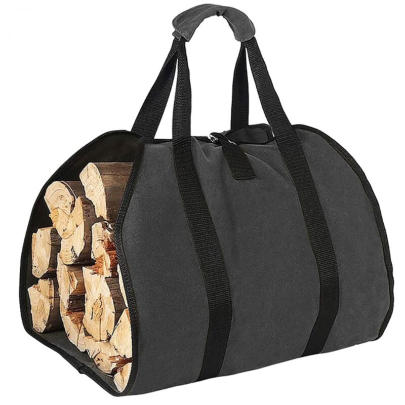 Brennholz-Tragetasche, Canvas-Kaminholztasche, wasserdichte Brennholz-Tragetasche, zusammenklappbares Kaminzubehör, ideal für Holzöfen, (schwarz)