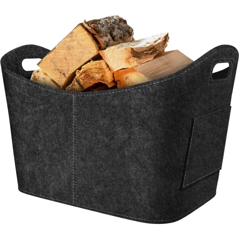 Brennholzkorb, Filz-Holzkorb, faltbarer Filz-Holzkorb, Brennholztasche für Brennholz, Zeitungen, Brennholz, 53 x 30 x 40 cm, Dunkelgrau