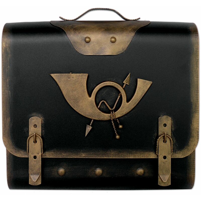 HMF - Briefkasten Alter Schulranzen mit Posthorn PH3, 40 x 40 x 9 cm, gold