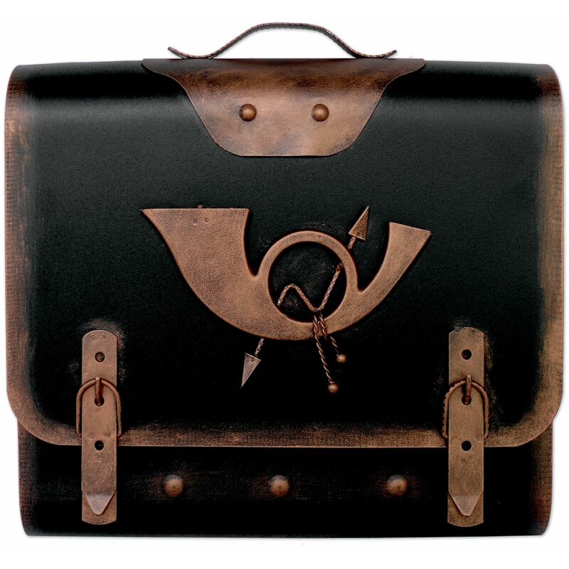 HMF 511 Briefkasten Alter Schulranzen mit Posthorn PH3, 40 x 40 x 9 cm, Kupfer