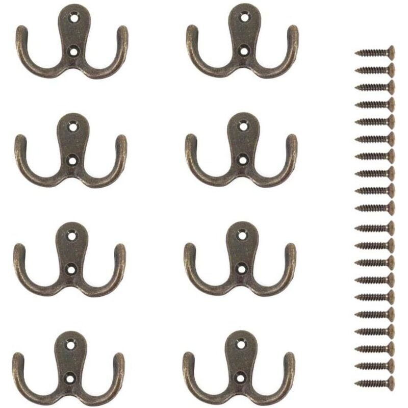 Linghhang - Bronze) 8 Stück Doppelschraubhaken Metallhaken und -stifte Aufbewahrung für Regale, Schubladen, Schließfächer, Badezimmer