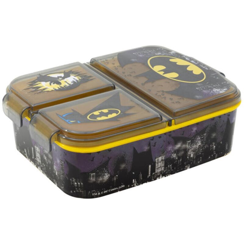Brotdose für Kinder mit 3 Fächer Batman Lunchbox Schwarz-Gelb Frühstücksbox
