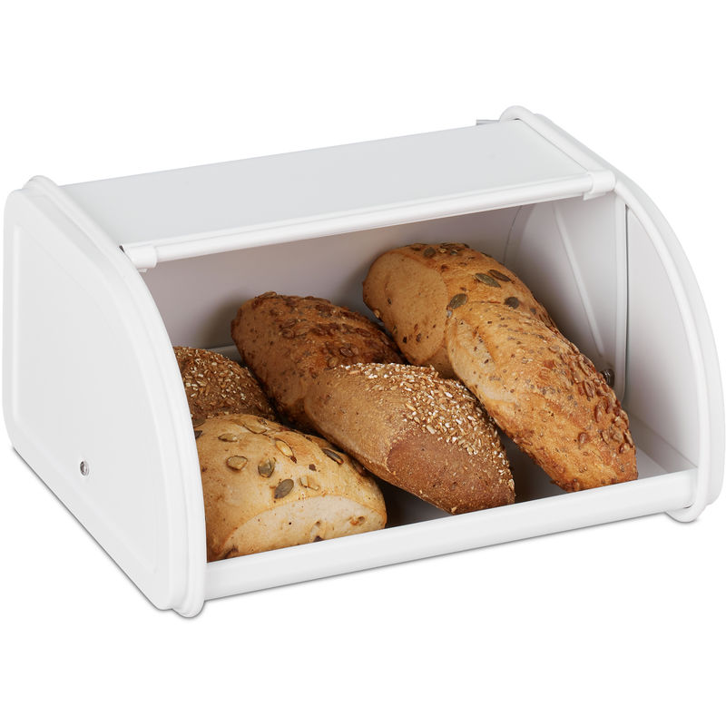 Relaxdays - Brotkasten, mit Rolldeckel, aromadicht, Brot & Brötchen, Brotbehälter, Metall, hbt: 13,5 x 26 x 21 cm, weiß