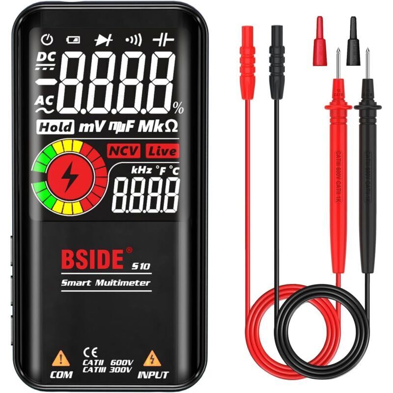 BSIDE EBTN LCD-Digitalmultimeter, 3 Ausgänge, 999 Messpunkte, Voltmeter mit automatischer Bereichswahl (9999 Messpunkte), Widerstandsmessung,
