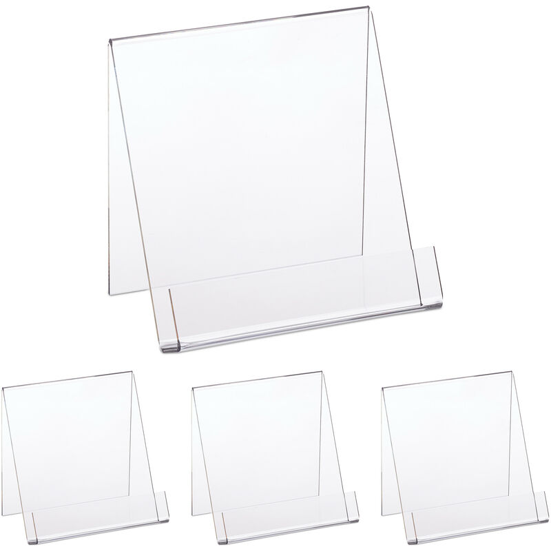 4 x Buchaufsteller A5, Acryl Leseständer für Bücher, stabil, Prospekthalter HxBxT 15 x 15 x 11,5 cm, durchsichtig