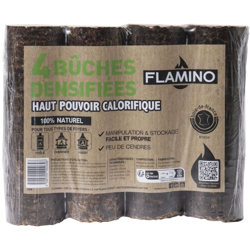 Dicht gepresste Brennholz Flamino Packung mit 4