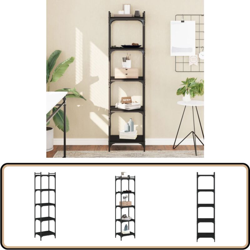 Bücherregal 5 Böden Schwarz 40x30x154 cm Holzwerkstoff - Bucherregal - Regal Schwarz - Holzkasten - Wohnraumorganisation - Regal 5 Ebenen