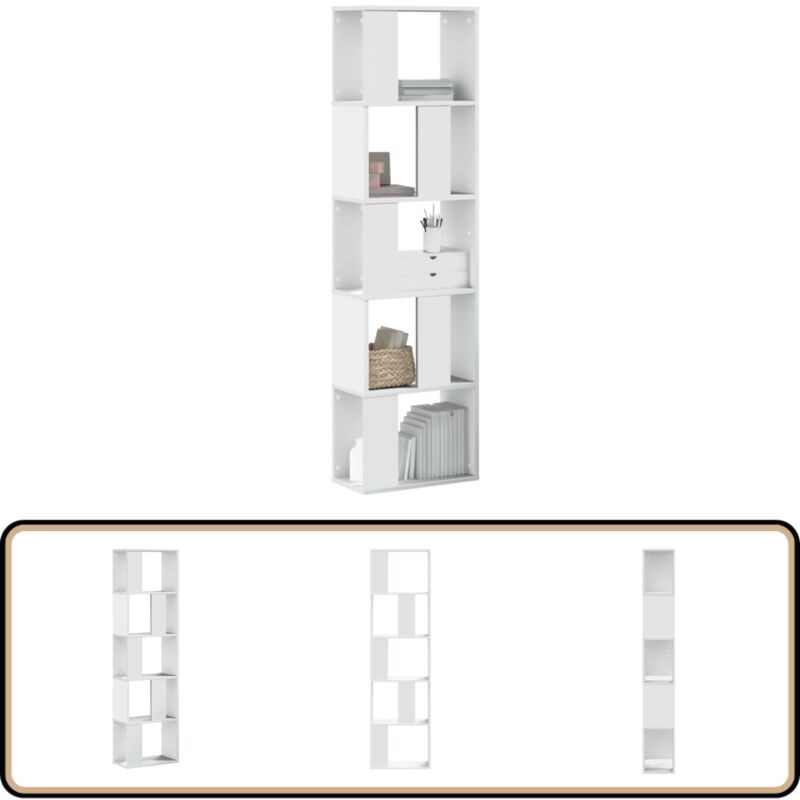 Bücherregal 5 Böden Weiß 45x23,5x162,5 cm Holzwerkstoff - Bucherregal - Holzkasten - Aufbewahrungssystem - Etagenregal - Möbelstück