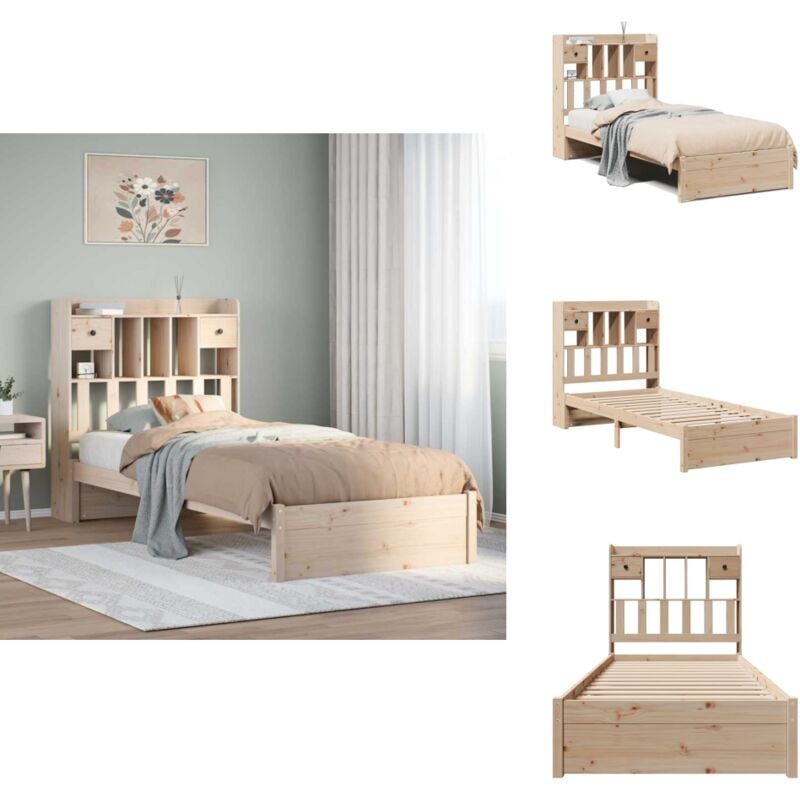 Bücherregalbett ohne Matratze 75x190 cm Massivholz Kiefer - Bett Mit Regal - Bett Mit Bücherregal - Holzbett Mit Regal - Holzbett Mit Bücherregal