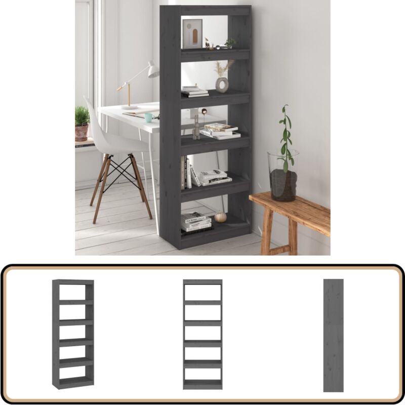 Vidaxl - Bücherregal/Raumteiler Grau 60x30x167,5 cm Massivholz Kiefer - Bücherregal - Holzregal - Raumteiler - Kiefernholz - Grau
