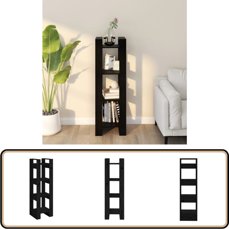 Vidaxl - Bücherregal/Raumteiler Schwarz 41x35x125 cm Massivholz Kiefer - Holzregal - Buche - Bücherregal Schwarz - Regal Massiv - Raumteiler