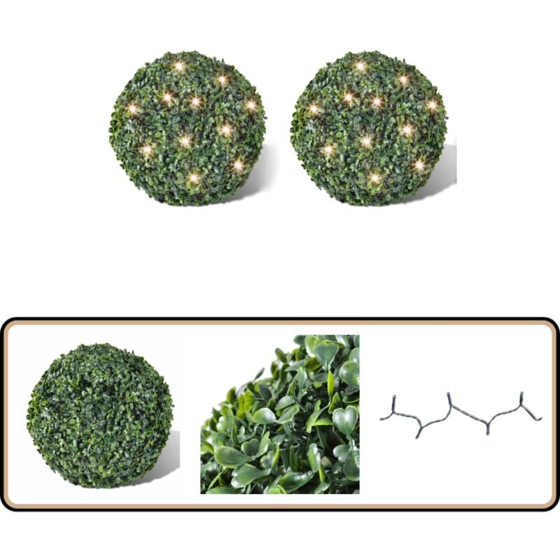 Buchskugel ø 27cm Buchsbaumkugel+2xSolar - Buchsbaumkugeln - Solarlichterketten - Outdoor Dekoration - Indoor Dekoration - Winterdeko